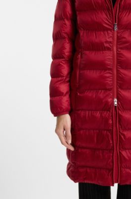 Water-repellent hooded coat with lightweight padding, Red