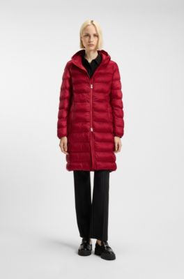 Water-repellent hooded coat with lightweight padding, Red