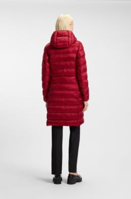 Water-repellent hooded coat with lightweight padding, Red