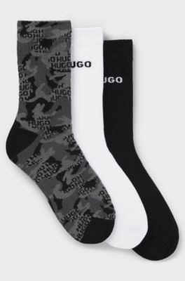 Three-pack of short-length socks with logo details, White / Grey / Black