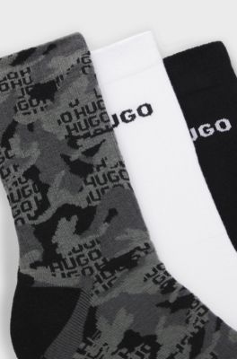 Three-pack of short-length socks with logo details, White / Grey / Black