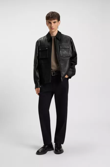 Regular-fit leather jacket with flap pockets