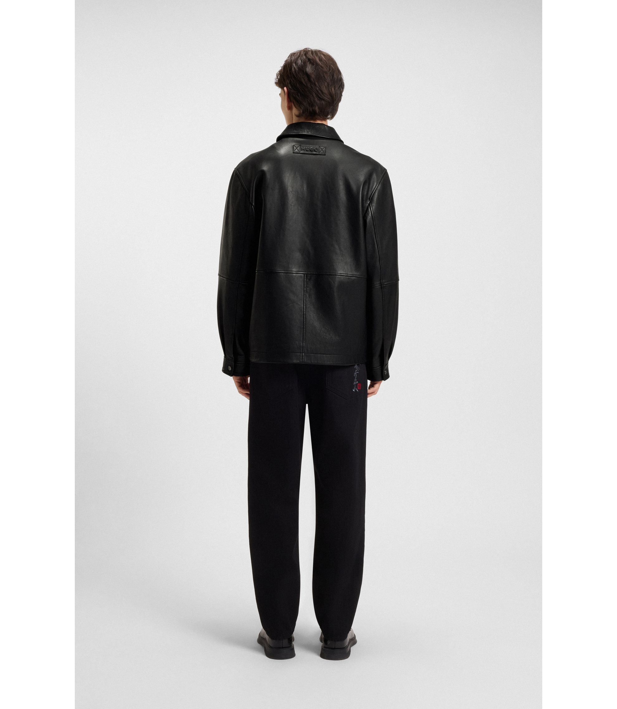 HUGO - Regular-fit leather jacket with flap pockets - Black