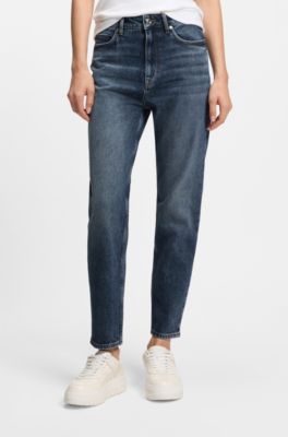 Mom-fit jeans in authentic blue comfort-stretch denim, Blue