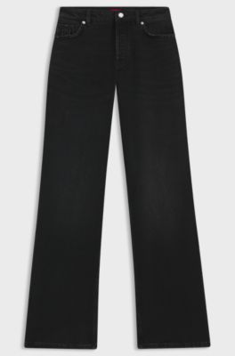 Wide-leg jeans in black comfort-stretch denim, Black