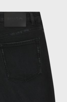 Wide-leg jeans in black comfort-stretch denim, Black
