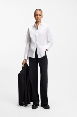 Wide-leg jeans in black comfort-stretch denim, Black