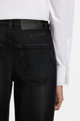 Wide-leg jeans in black comfort-stretch denim, Black