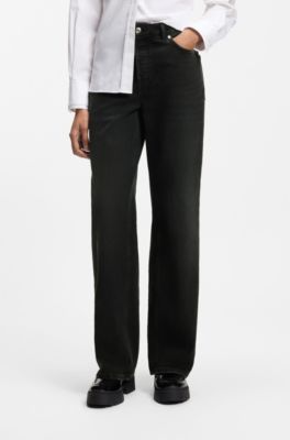Wide-leg jeans in black comfort-stretch denim, Black