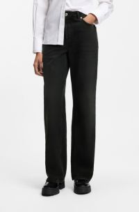Jeans met wijde pijpen van comfortabel zwart stretchdenim, Zwart
