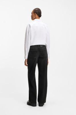 Wide-leg jeans in black comfort-stretch denim, Black