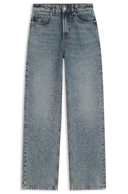 Straight-leg jeans with rhinestone embellishments