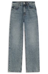 Straight-leg jeans with rhinestone embellishments, Blue