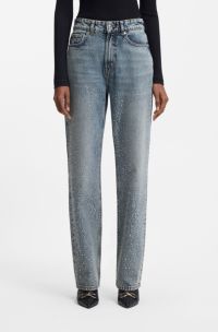 Jean Straight orné de strass, Bleu