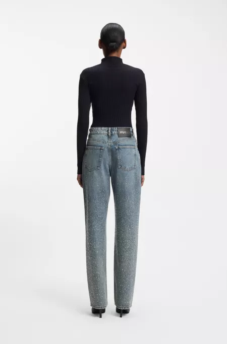 Straight-leg jeans with rhinestone embellishments
