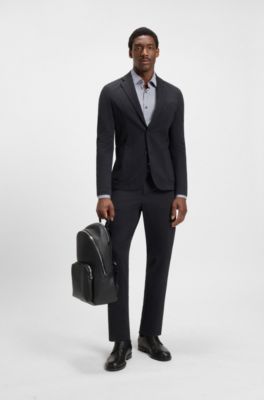 Regular-fit shirt in structured stretch fabric, Blue