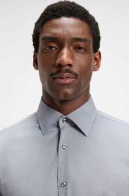 Regular-fit shirt in structured stretch fabric, Blue