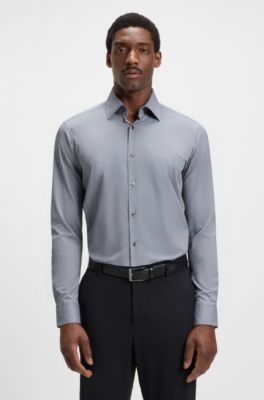 Regular-fit shirt in structured stretch fabric, Blue