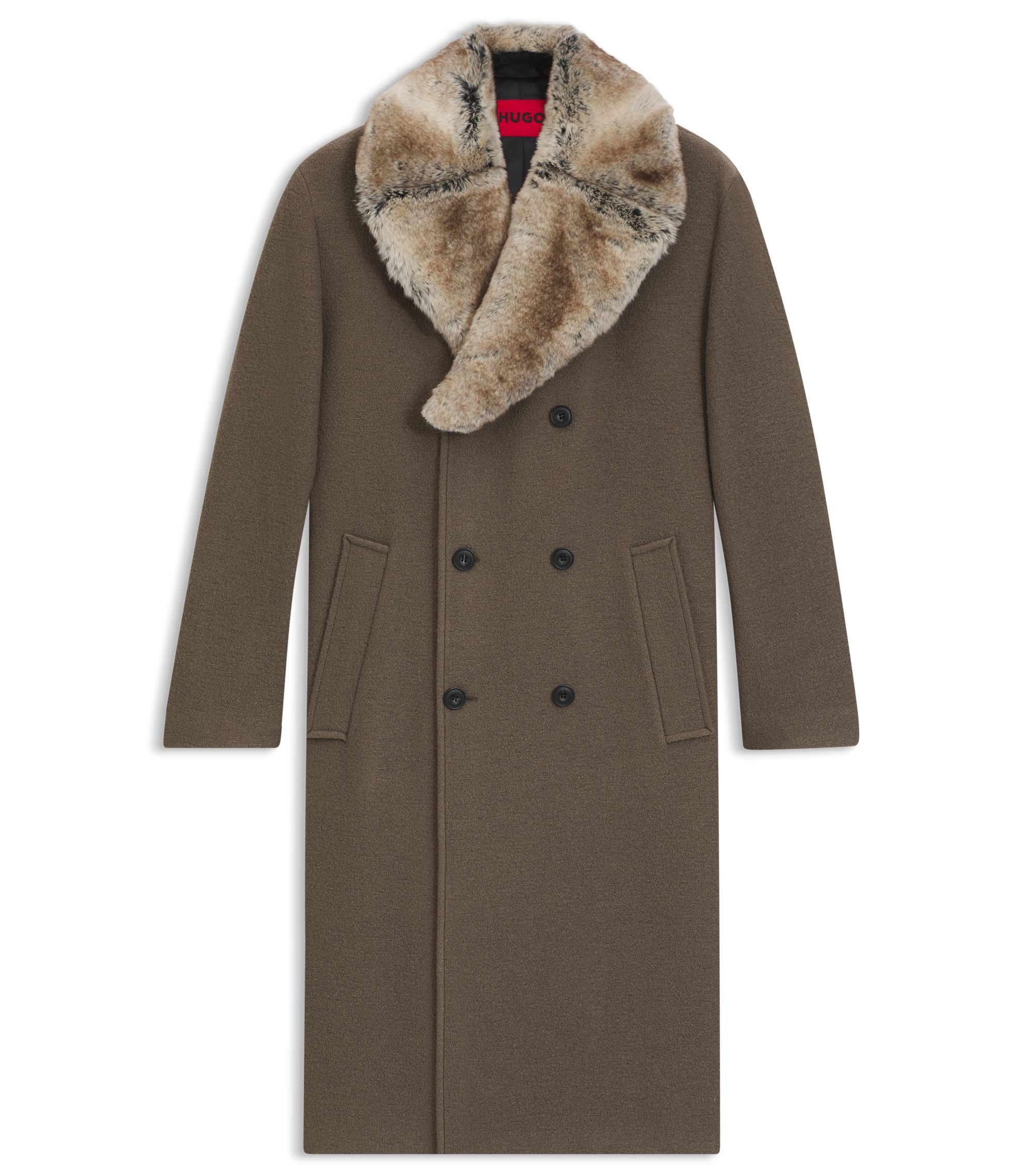 HUGO - バージンウール コート リムーバブル フェイクファーカラー