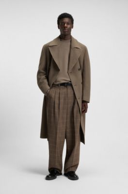 Virgin-wool coat with removable faux-fur collar, Grey