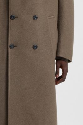 Virgin-wool coat with removable faux-fur collar, Grey