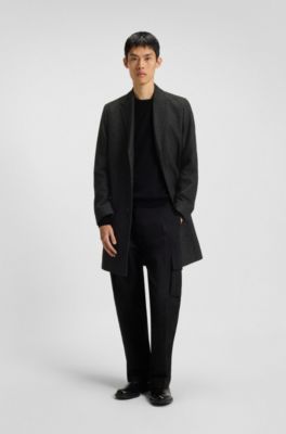 Regular-fit coat in cavalry twill, Black