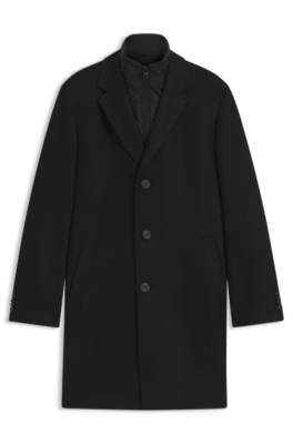 Wool-blend coat with quilted inner vest 1