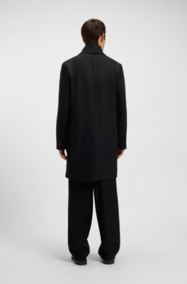 Wool-blend coat with quilted inner vest, Black