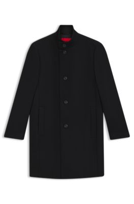 Regular-fit coat in a wool blend, Black