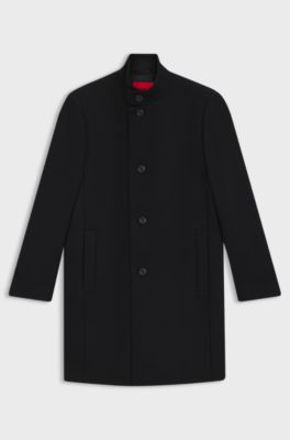 Regular-fit coat in a wool blend, Black