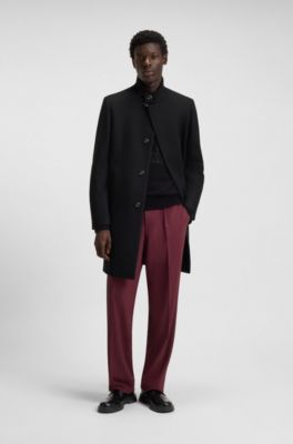 Regular-fit coat in a wool blend, Black