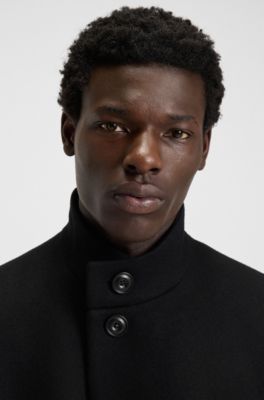 Regular-fit coat in a wool blend, Black