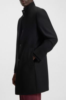 Manteau Regular en laine m&eacute;lang&eacute;e, Noir