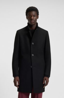 Manteau Regular en laine m&eacute;lang&eacute;e, Noir
