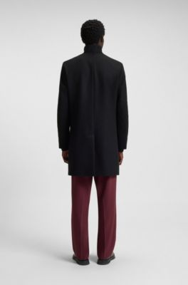 Regular-fit coat in a wool blend, Black