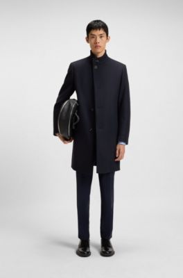 Regular-fit coat in a wool blend, Dark Blue