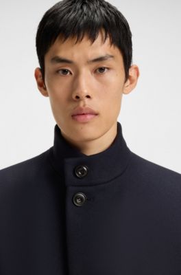 Regular-fit coat in a wool blend, Dark Blue