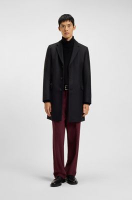 Slim-fit coat in a wool blend with cashmere, Black