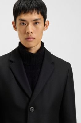 Slim-fit coat in a wool blend with cashmere, Black