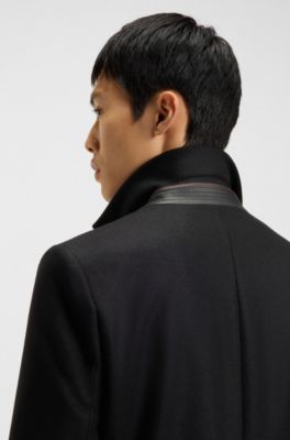 Slim-fit coat in a wool blend with cashmere, Black