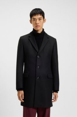 Slim-fit coat in a wool blend with cashmere, Black
