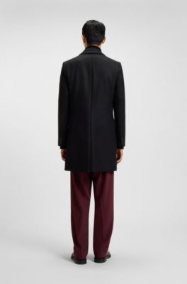 Slim-fit coat in a wool blend with cashmere, Black