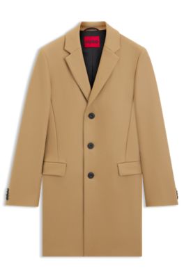 Slim-fit coat in a wool blend with cashmere, Beige
