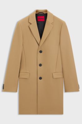 Slim-fit coat in a wool blend with cashmere, Beige