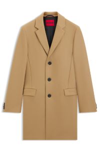 Slim-fit coat in a wool blend with cashmere, Beige