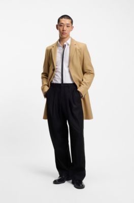 Slim-fit coat in a wool blend with cashmere, Beige