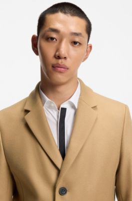 Slim-fit coat in a wool blend with cashmere, Beige
