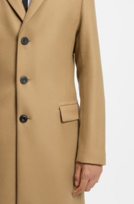 Slim-fit coat in a wool blend with cashmere, Beige