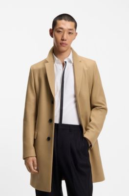 Slim-fit coat in a wool blend with cashmere, Beige