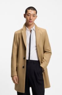 Slim-fit mantel van een wolmix met kasjmier, Beige